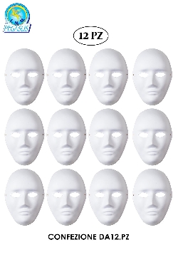MASCHERA BIANCA DA DIPINGERE E DECORARE DA UOMO CF 12 PZ.